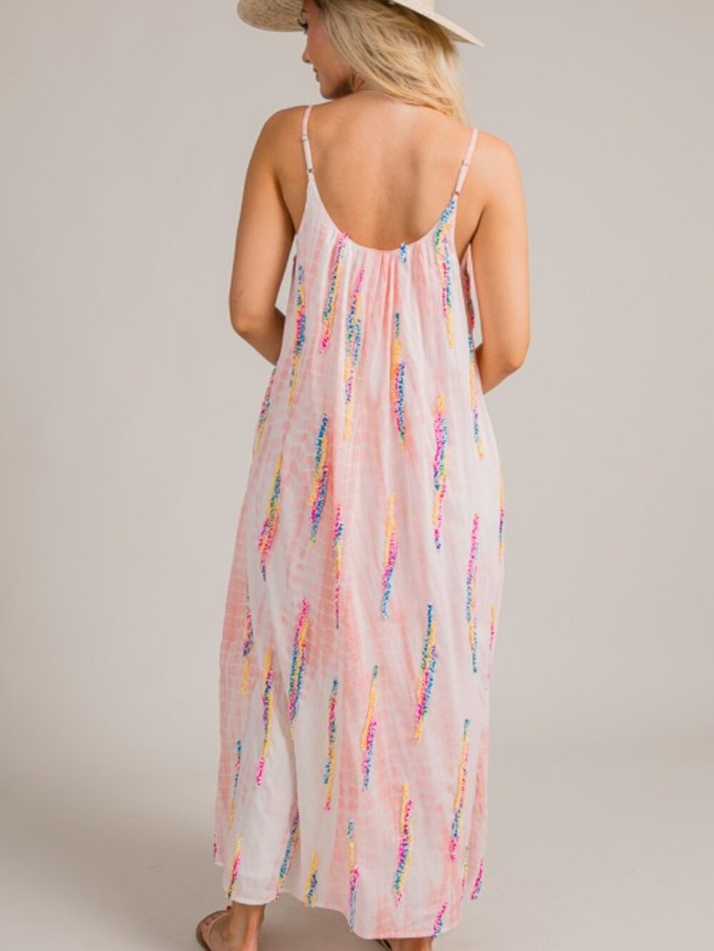 URBAN DAIZY Multicolor Tie-Dye Embroidered Cami Maxi Dress - Picture 5 of 16